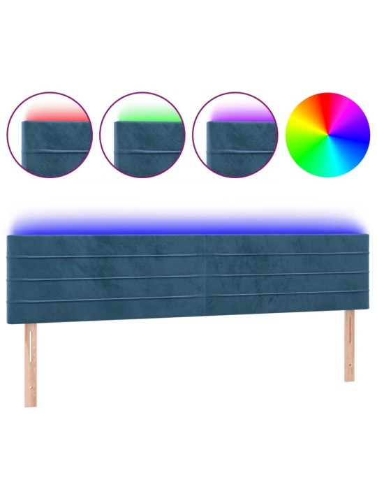 Gultas galvgalis ar led, 200x5x78/88 cm, tumši zils samts