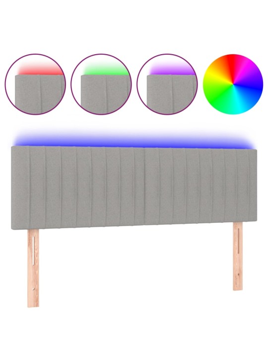 Gultas galvgalis ar LED, 144x5x78/88 cm, gaiši pelēks audums
