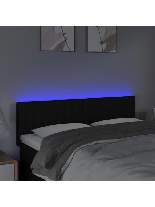 Gultas galvgalis ar LED, 144x5x78/88 cm, melns audums