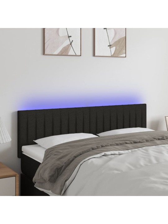 Gultas galvgalis ar LED, 144x5x78/88 cm, melns audums