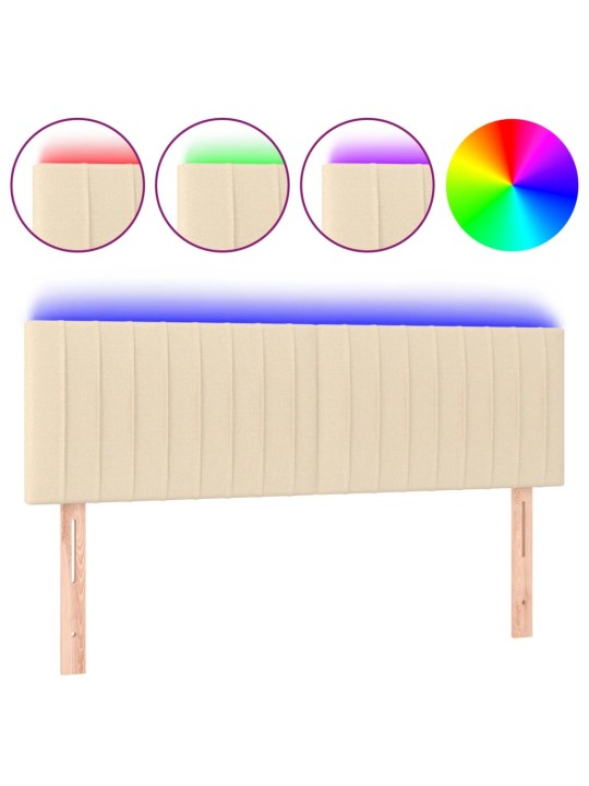Gultas galvgalis ar LED, 144x5x78/88 cm, krēmkrāsas audums