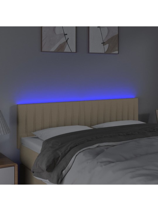 Gultas galvgalis ar LED, 144x5x78/88 cm, krēmkrāsas audums