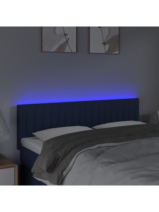 Gultas galvgalis ar LED, 144x5x78/88 cm, zils audums