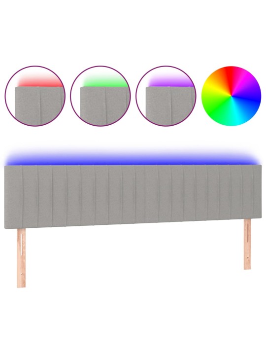 Gultas galvgalis ar LED, 180x5x78/88 cm, gaiši pelēks audums