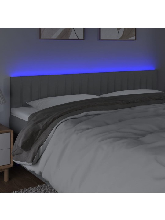 Gultas galvgalis ar led, 200x5x78/88 cm, gaiši pelēks audums
