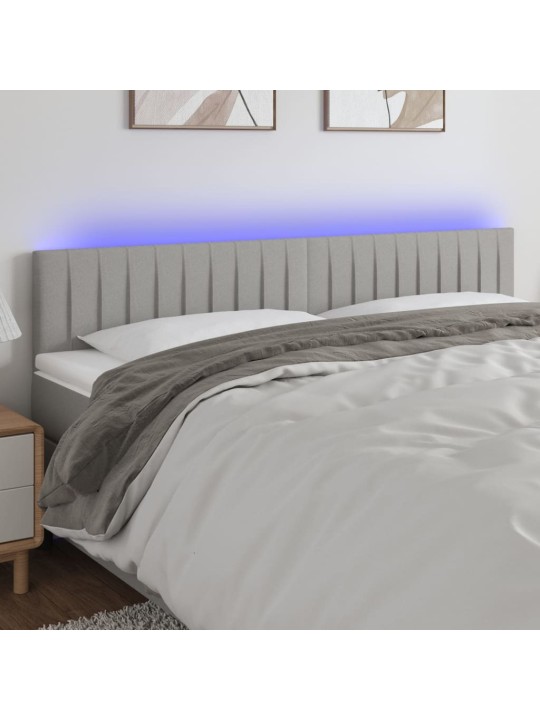 Gultas galvgalis ar led, 200x5x78/88 cm, gaiši pelēks audums