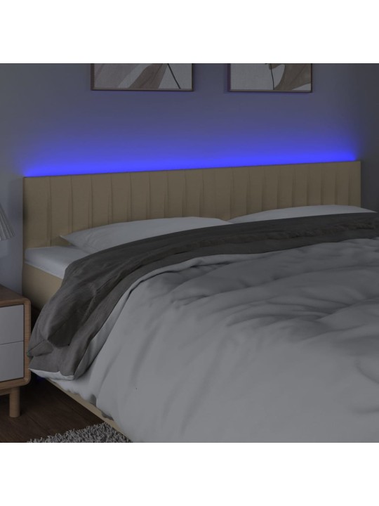 Gultas galvgalis ar led, 200x5x78/88 cm, krēmkrāsas audums