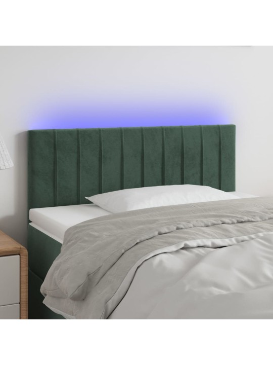 Gultas galvgalis ar led, 80x5x78/88 cm, tumši zaļš samts