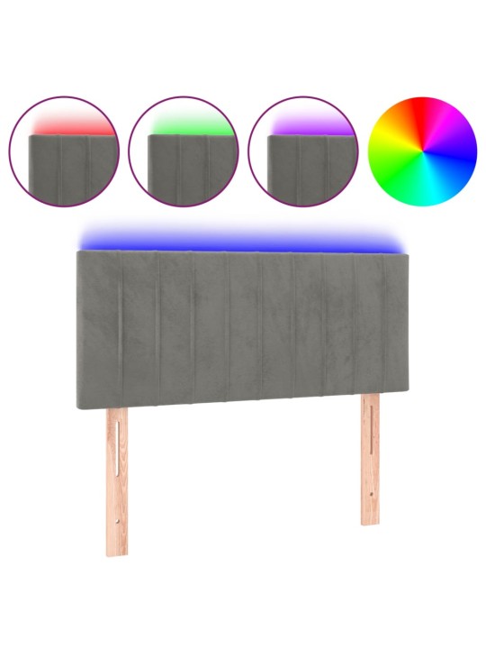 Gultas galvgalis ar led, 90x5x78/88 cm, gaiši pelēks samts