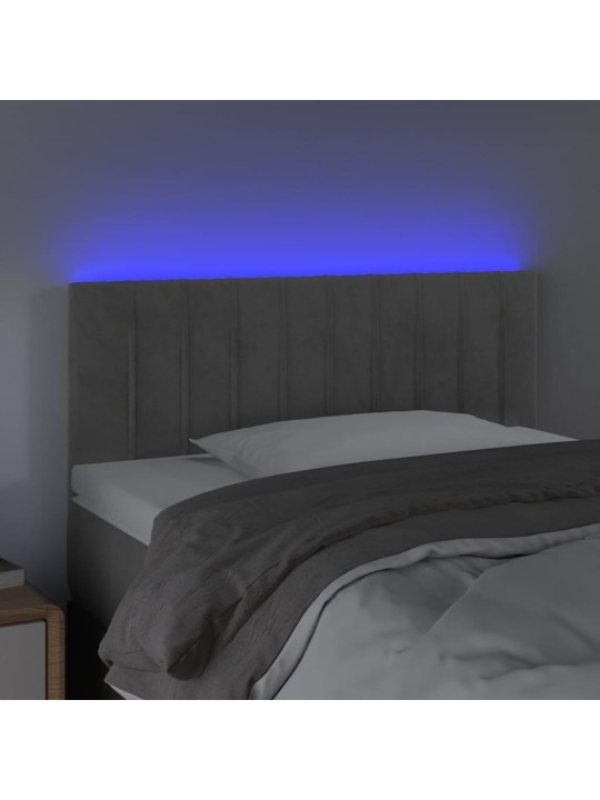 Gultas galvgalis ar led, 90x5x78/88 cm, gaiši pelēks samts