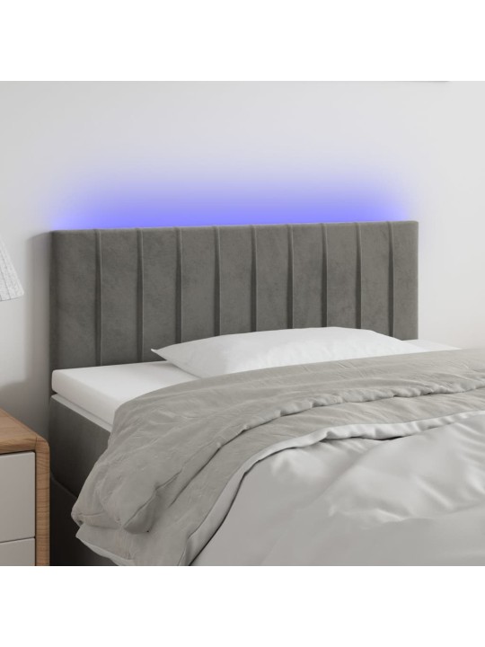 Gultas galvgalis ar led, 90x5x78/88 cm, gaiši pelēks samts