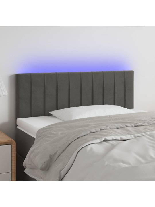 Gultas galvgalis ar led, 90x5x78/88 cm, tumši pelēks samts