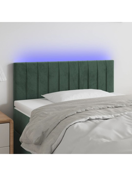 Gultas galvgalis ar led, 90x5x78 cm, tumši zaļš samts