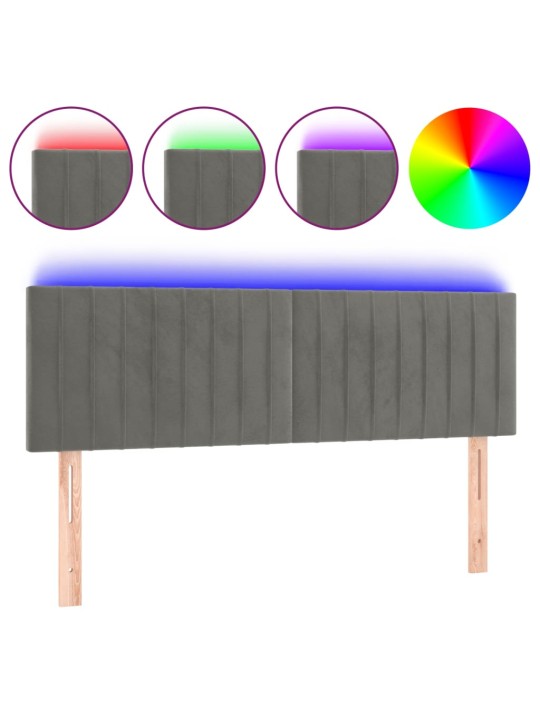 Gultas galvgalis ar LED, 144x5x78/88 cm, gaiši pelēks samts