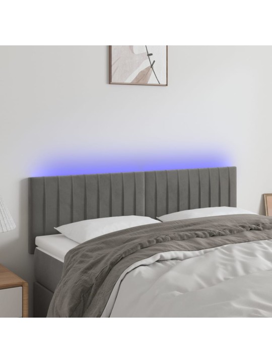 Gultas galvgalis ar LED, 144x5x78/88 cm, gaiši pelēks samts