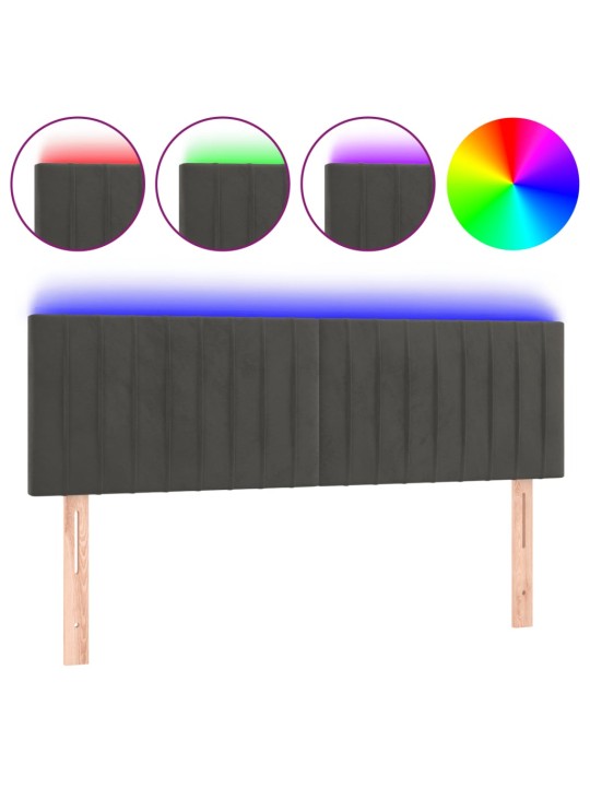 Gultas galvgalis ar LED, 144x5x78/88 cm, tumši pelēks samts