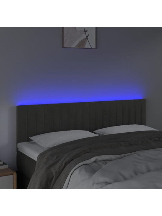 Gultas galvgalis ar LED, 144x5x78/88 cm, tumši pelēks samts