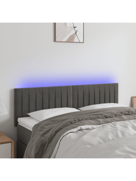 Gultas galvgalis ar LED, 144x5x78/88 cm, tumši pelēks samts