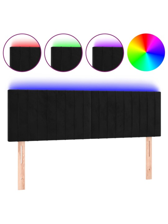 Gultas galvgalis ar LED, 144x5x78/88 cm, melns samts