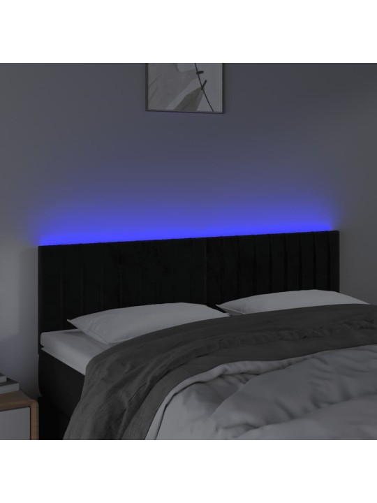 Gultas galvgalis ar LED, 144x5x78/88 cm, melns samts