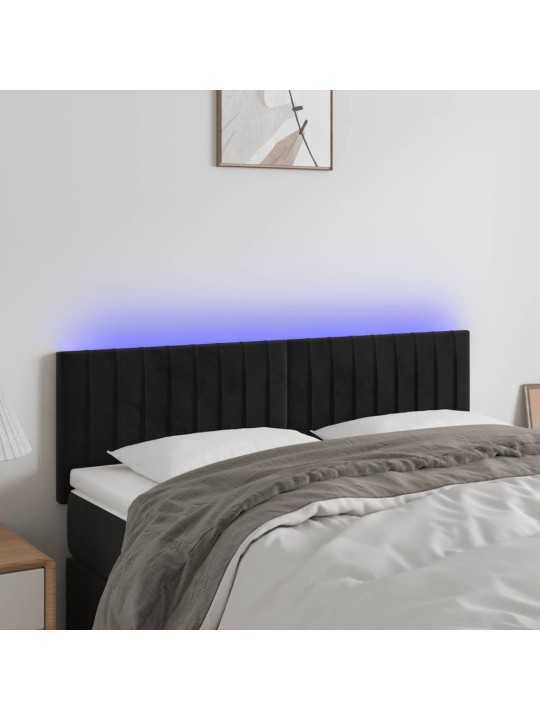 Gultas galvgalis ar LED, 144x5x78/88 cm, melns samts