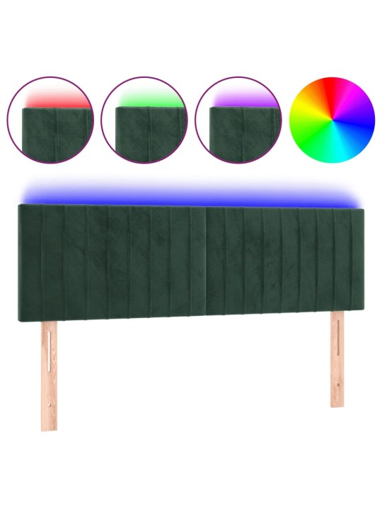 Gultas galvgalis ar LED, 144x5x78/88 cm, tumši zaļš samts