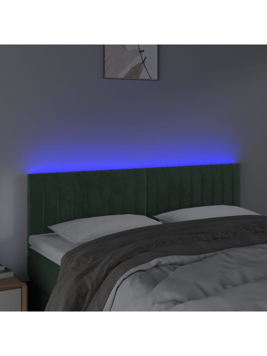 Gultas galvgalis ar LED, 144x5x78/88 cm, tumši zaļš samts