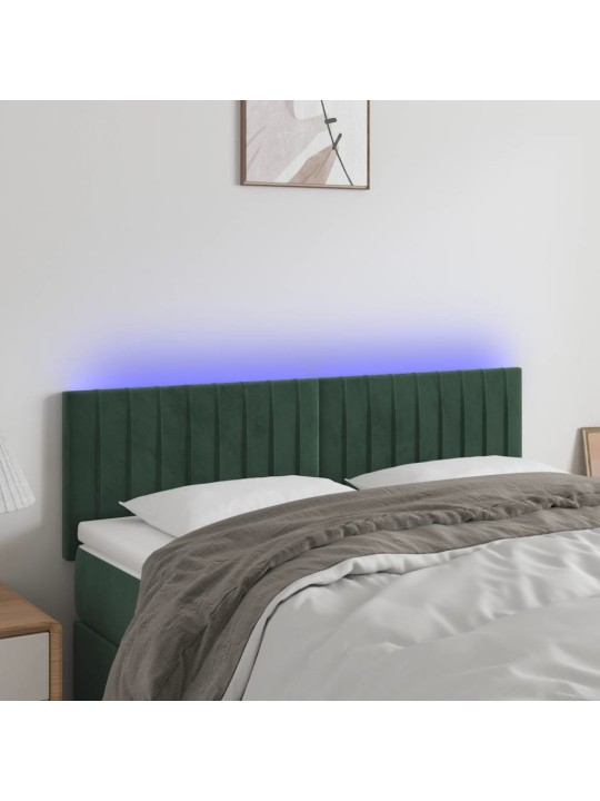 Gultas galvgalis ar LED, 144x5x78/88 cm, tumši zaļš samts