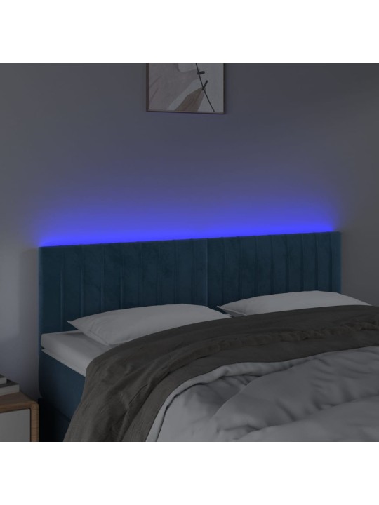Gultas galvgalis ar LED, 144x5x78/88 cm, zils samts