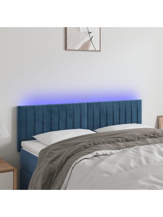 Gultas galvgalis ar LED, 144x5x78/88 cm, zils samts