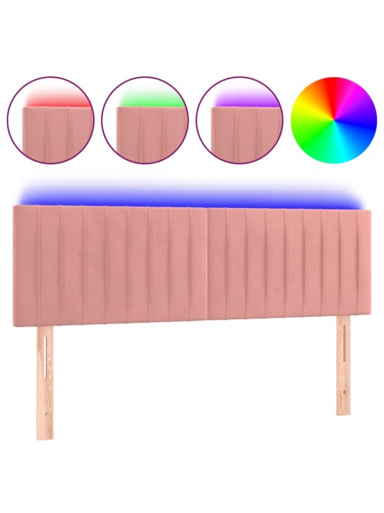 Gultas galvgalis ar led, 144x5x78/88 cm, rozā samts