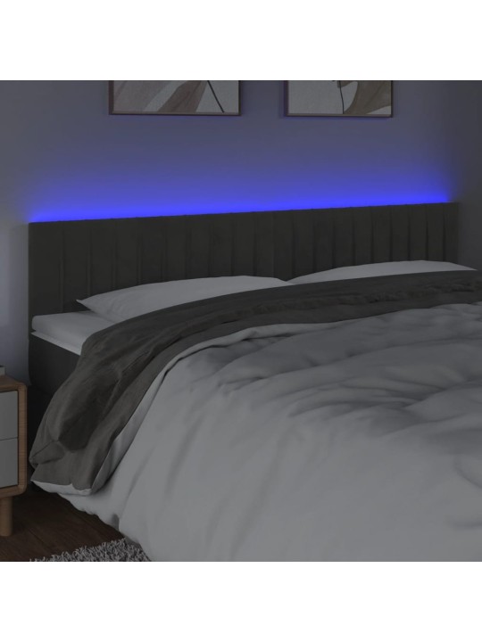 Gultas galvgalis ar LED, 160x5x78/88 cm, tumši pelēks samts