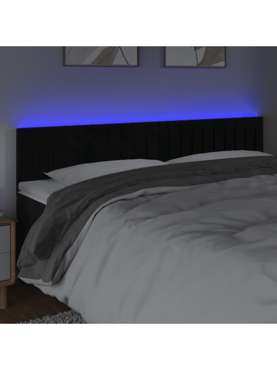 Gultas galvgalis ar LED, 160x5x78/88 cm, melns samts
