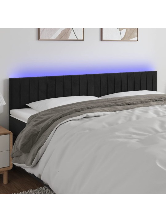 Gultas galvgalis ar LED, 160x5x78/88 cm, melns samts