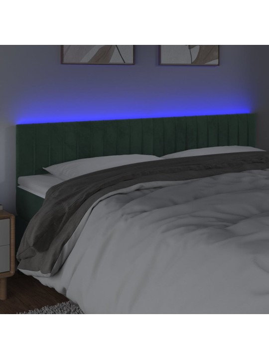 Gultas galvgalis ar LED, 160x5x78/88 cm, tumši zaļš samts
