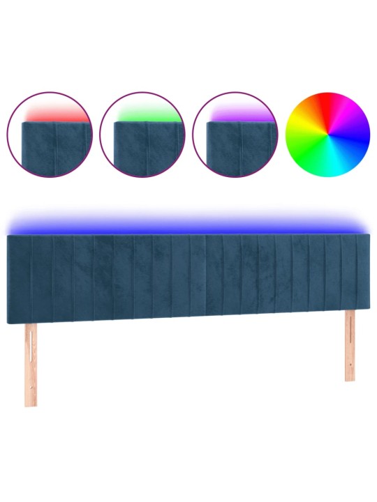 Gultas galvgalis ar LED, 160x5x78/88 cm, tumši zils samts