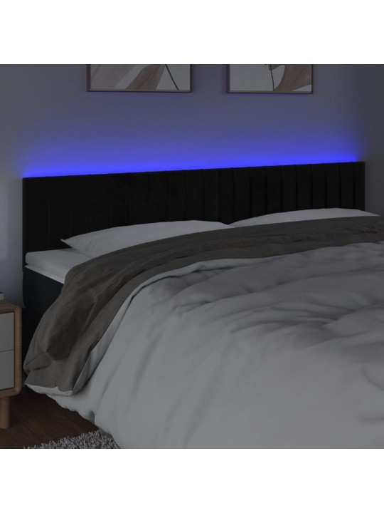 Gultas galvgalis ar LED, 180x5x78/88 cm, melns samts