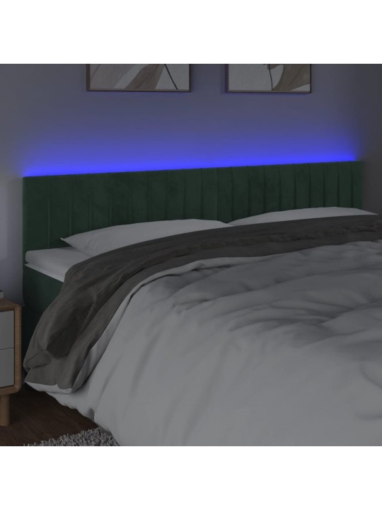 Gultas galvgalis ar led, 180x5x78/88 cm, tumši zaļš samts