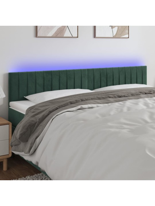 Gultas galvgalis ar led, 180x5x78/88 cm, tumši zaļš samts