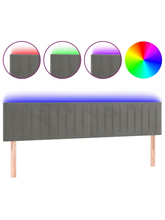 Gultas galvgalis ar led, 200x5x78/88 cm, gaiši pelēks samts