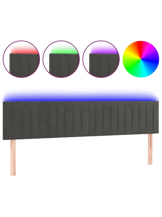 Gultas galvgalis ar led, 200x5x78/88 cm, tumši pelēks samts