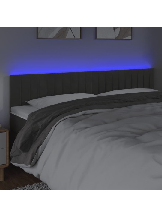 Gultas galvgalis ar led, 200x5x78/88 cm, tumši pelēks samts