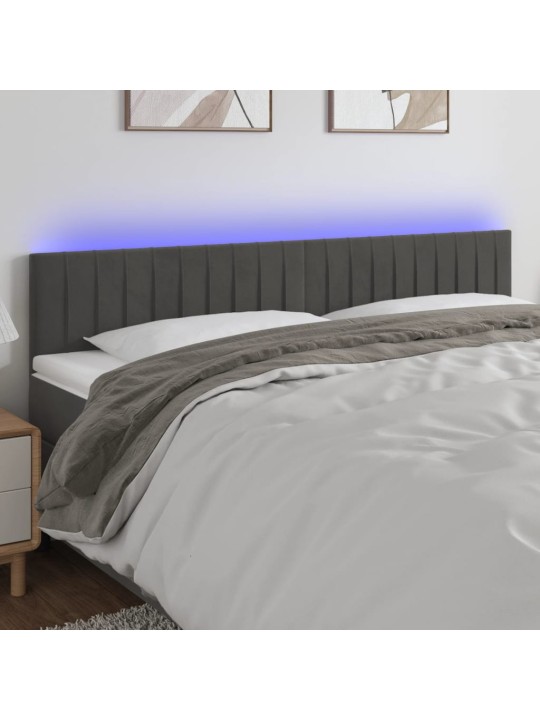 Gultas galvgalis ar led, 200x5x78/88 cm, tumši pelēks samts