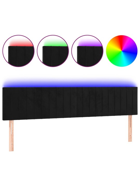 Gultas galvgalis ar led, 200x5x78/88 cm, melns samts