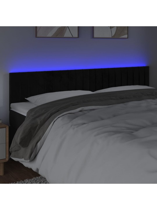 Gultas galvgalis ar led, 200x5x78/88 cm, melns samts