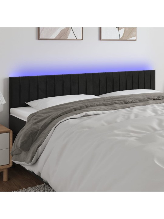 Gultas galvgalis ar led, 200x5x78/88 cm, melns samts