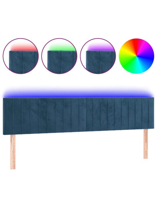Gultas galvgalis ar led, 200x5x78/88 cm, tumši zils samts