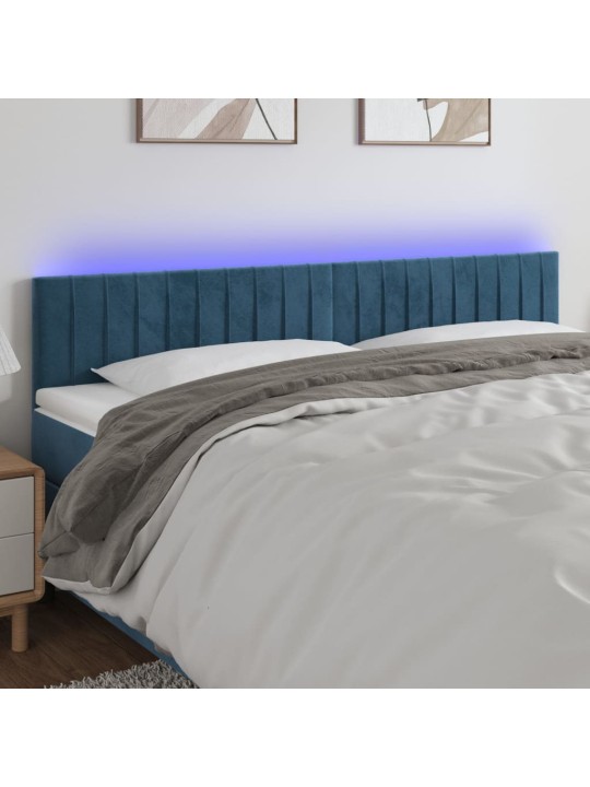 Gultas galvgalis ar led, 200x5x78/88 cm, tumši zils samts