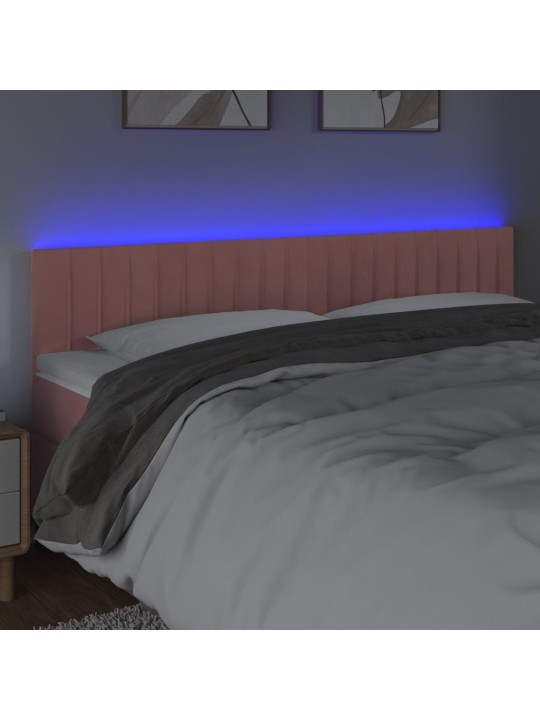 Gultas galvgalis ar led, 200x5x78/88 cm, rozā samts