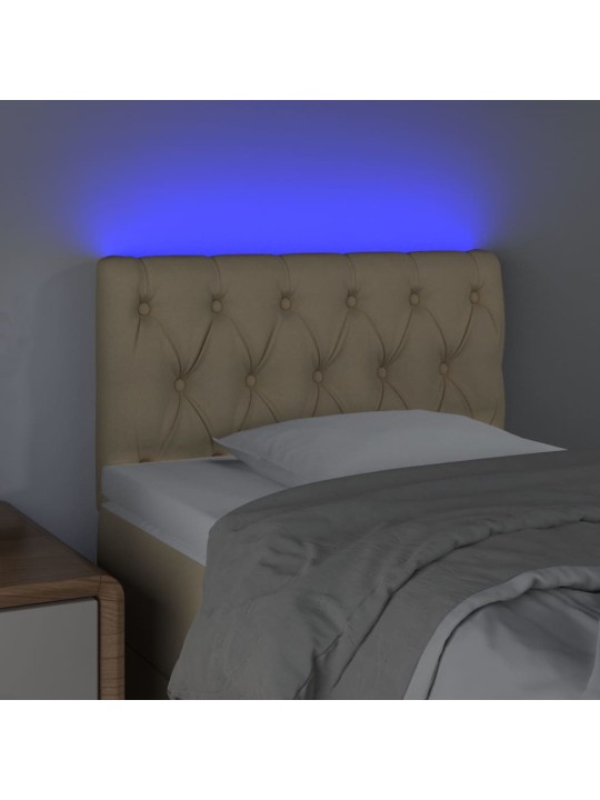 Gultas galvgalis ar led, 80x7x78/88 cm, krēmkrāsas audums